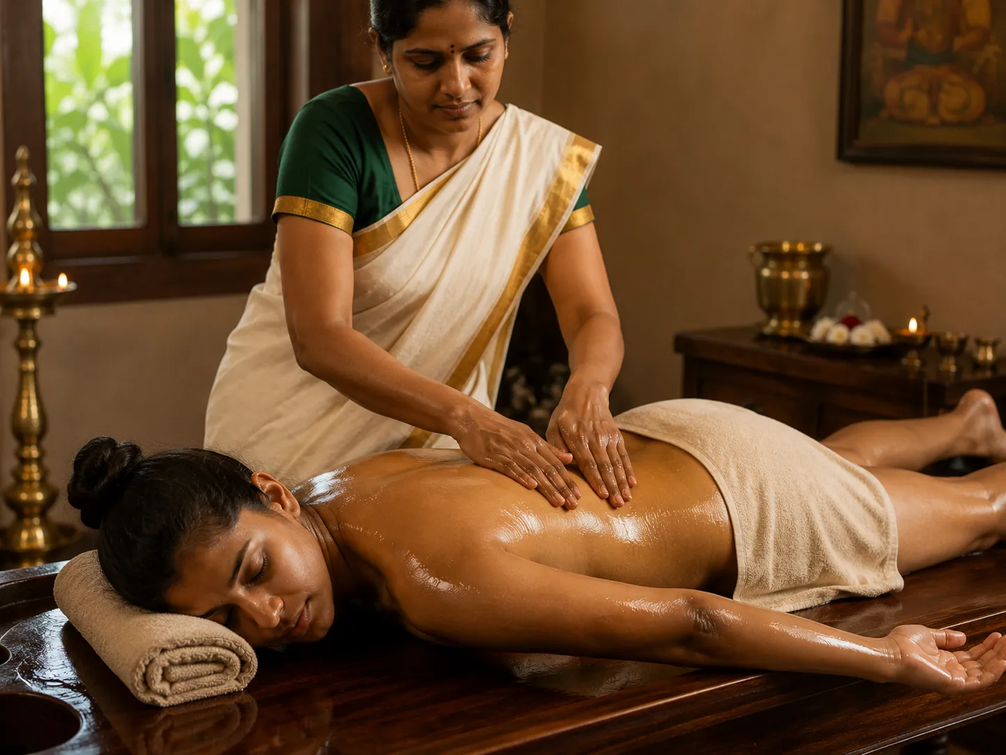 Illustration of Abhyanga oil massage
