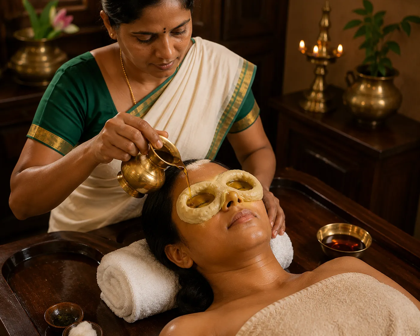 Illustration of Netra Tarpana eye treatment